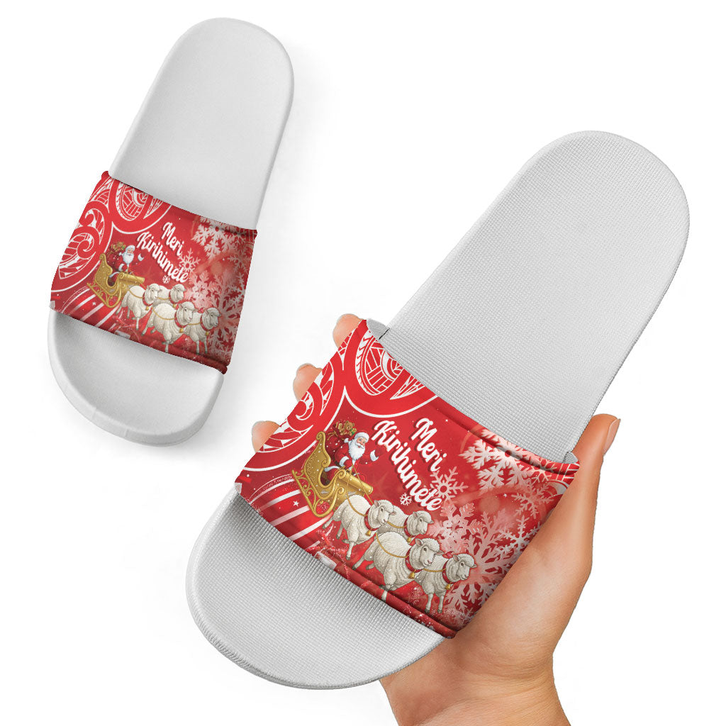New Zealand Christmas In July Slide Sandals Funny Santa Sheep Meri Kirihimete Red