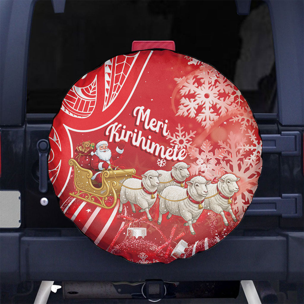 New Zealand Christmas In July Spare Tire Cover Funny Santa Sheep Meri Kirihimete Red
