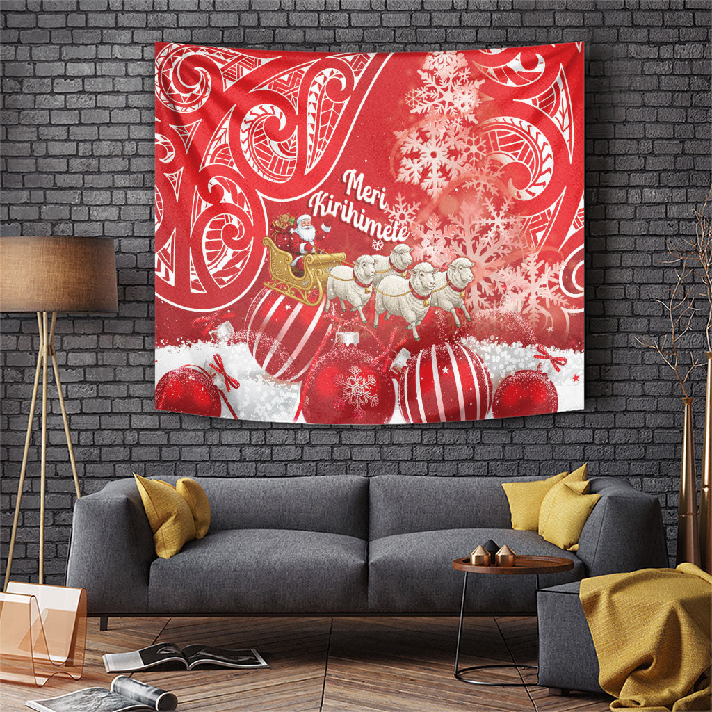 New Zealand Christmas In July Tapestry Funny Santa Sheep Meri Kirihimete Red LT14 Red - Polynesian Pride