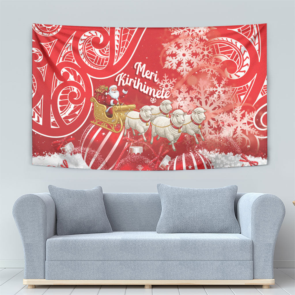 New Zealand Christmas In July Tapestry Funny Santa Sheep Meri Kirihimete Red