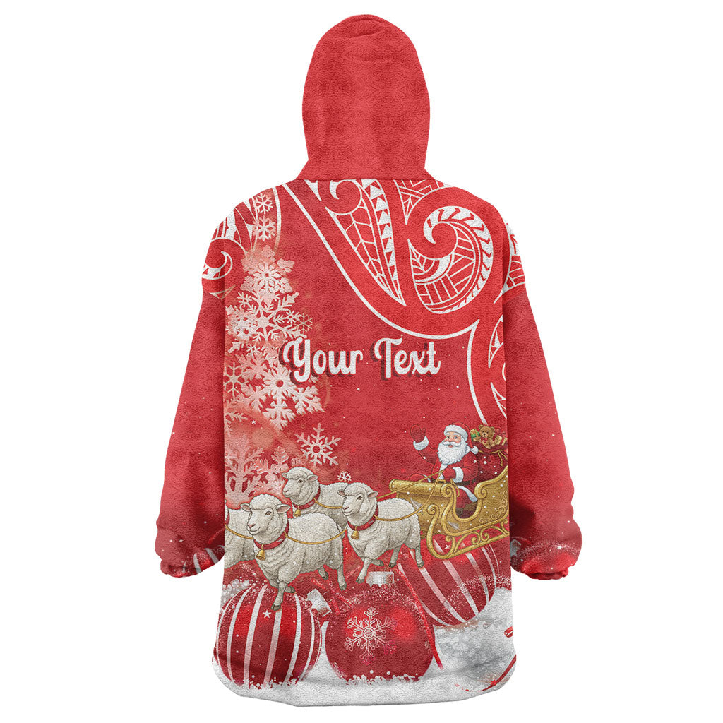 New Zealand Christmas In July Personalised Wearable Blanket Hoodie Funny Santa Sheep Meri Kirihimete Red