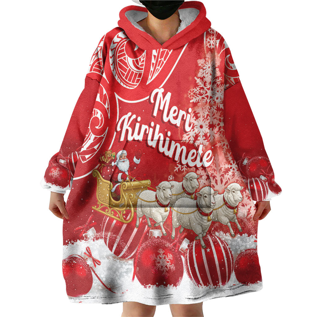 New Zealand Christmas In July Personalised Wearable Blanket Hoodie Funny Santa Sheep Meri Kirihimete Red