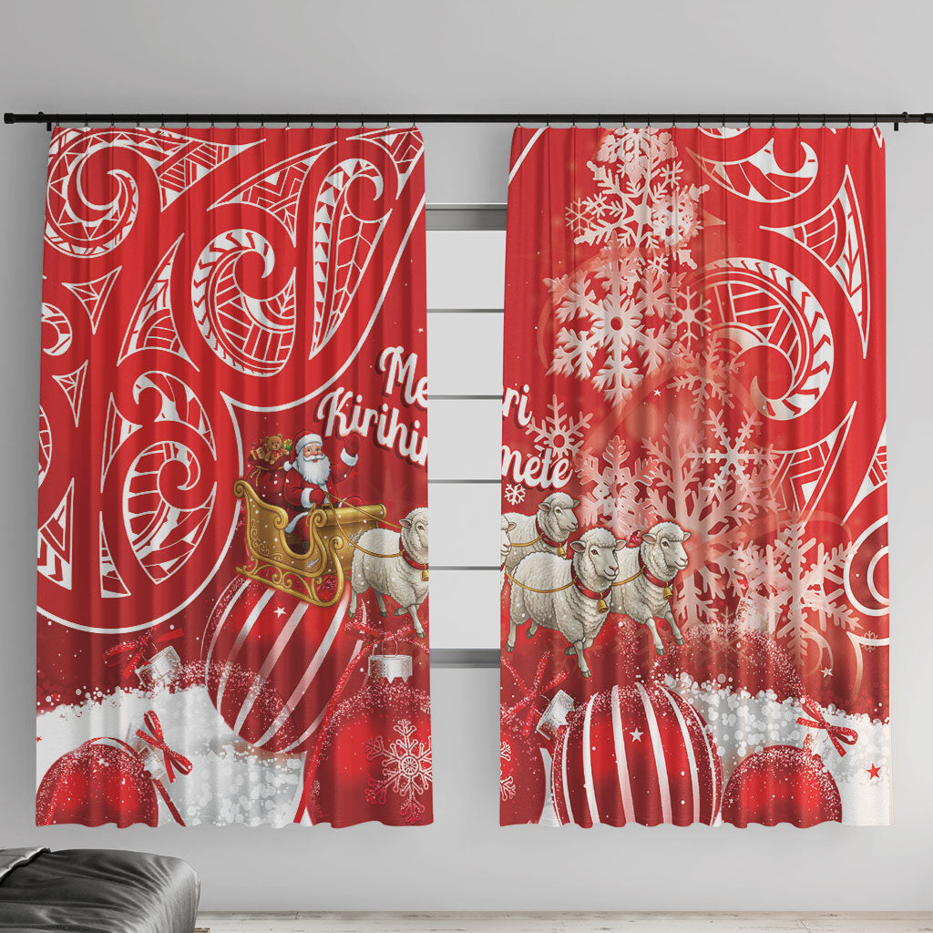 New Zealand Christmas In July Window Curtain Funny Santa Sheep Meri Kirihimete Red