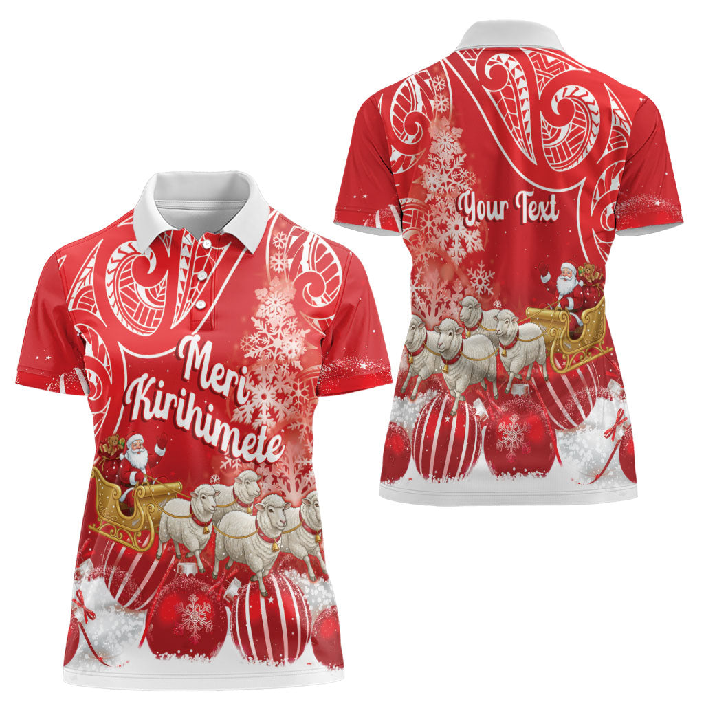 New Zealand Christmas In July Personalised Women Polo Shirt Funny Santa Sheep Meri Kirihimete Red