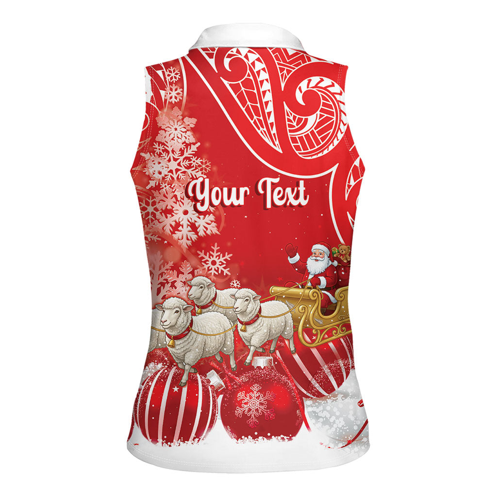 New Zealand Christmas In July Personalised Women Sleeveless Polo Shirt Funny Santa Sheep Meri Kirihimete Red