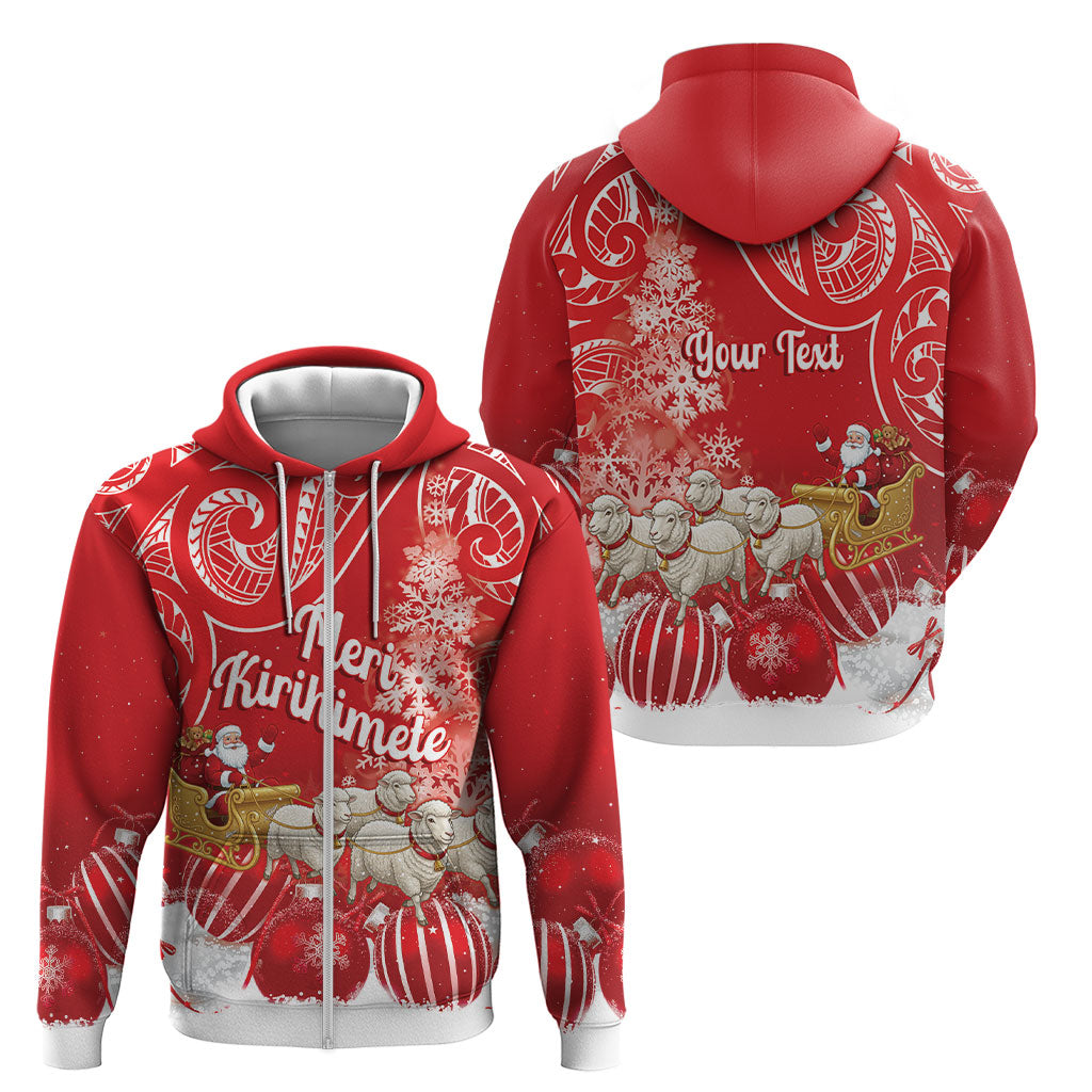 New Zealand Christmas In July Personalised Zip Hoodie Funny Santa Sheep Meri Kirihimete Red
