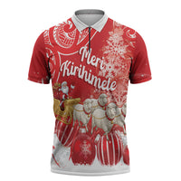 New Zealand Christmas In July Personalised Zipper Polo Shirt Funny Santa Sheep Meri Kirihimete Red