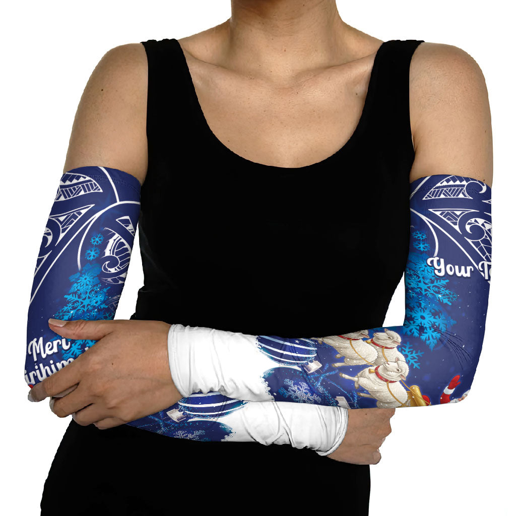 New Zealand Christmas In July Personalised Arm Sleeves Funny Santa Sheep Meri Kirihimete Blue