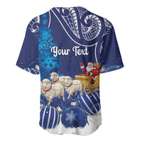New Zealand Christmas In July Personalised Baseball Jersey Funny Santa Sheep Meri Kirihimete Blue