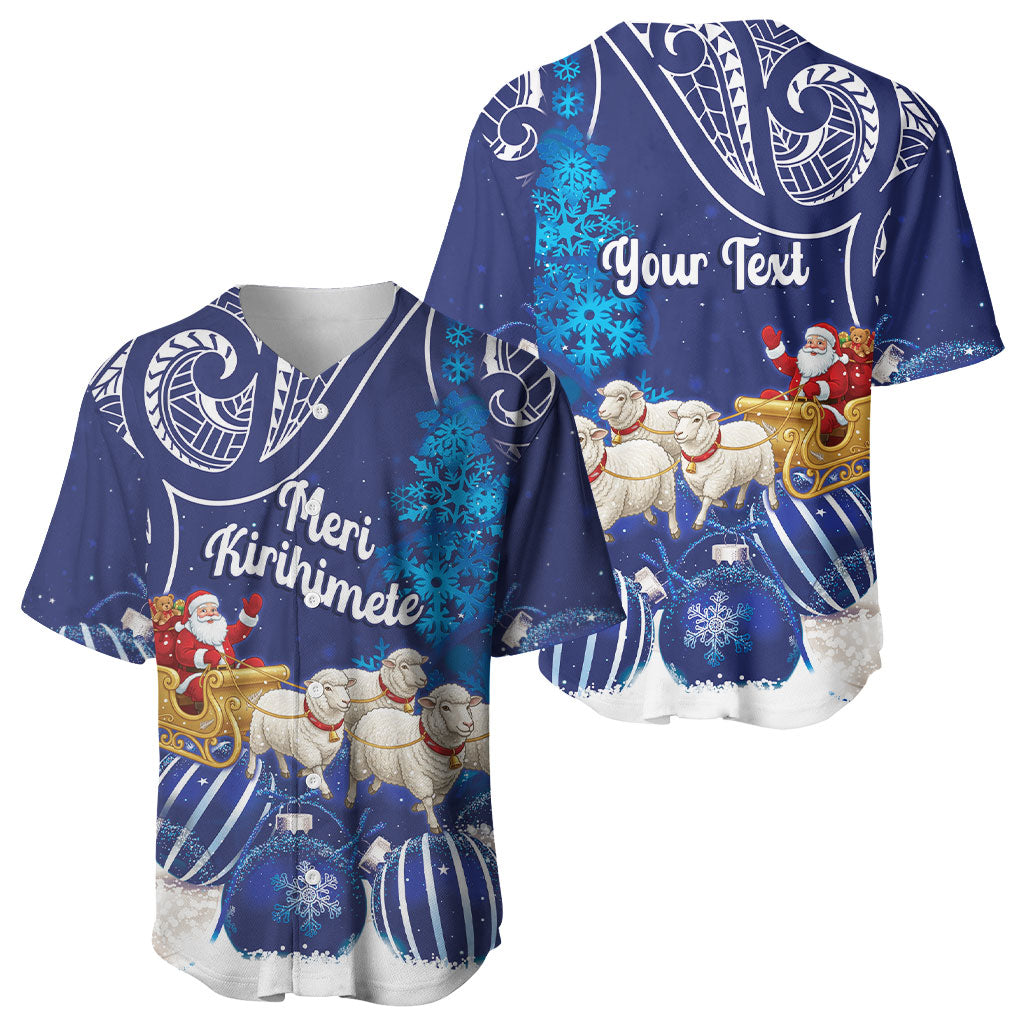 New Zealand Christmas In July Personalised Baseball Jersey Funny Santa Sheep Meri Kirihimete Blue
