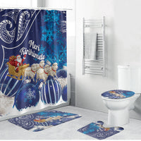 New Zealand Christmas In July Bathroom Set Funny Santa Sheep Meri Kirihimete Blue