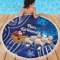 New Zealand Christmas In July Beach Blanket Funny Santa Sheep Meri Kirihimete Blue