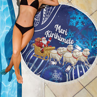 New Zealand Christmas In July Beach Blanket Funny Santa Sheep Meri Kirihimete Blue