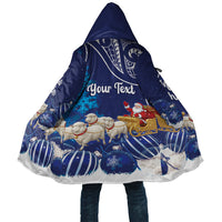 New Zealand Christmas In July Personalised Cloak Funny Santa Sheep Meri Kirihimete Blue