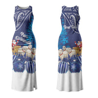New Zealand Christmas In July Personalised Couples Matching Tank Maxi Dress and Long Sleeve Button Shirt Funny Santa Sheep Meri Kirihimete Blue LT14 - Polynesian Pride