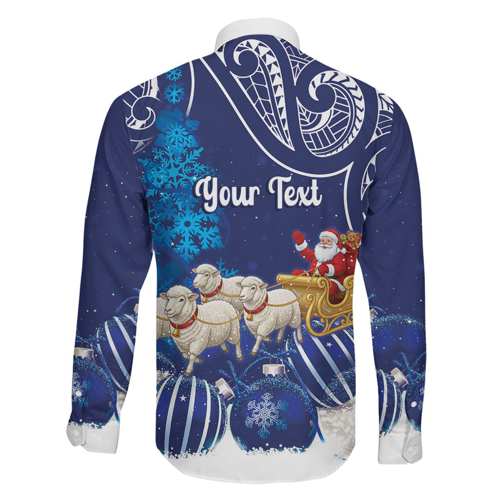 New Zealand Christmas In July Personalised Family Matching Off The Shoulder Long Sleeve Dress and Hawaiian Shirt Funny Santa Sheep Meri Kirihimete Blue
