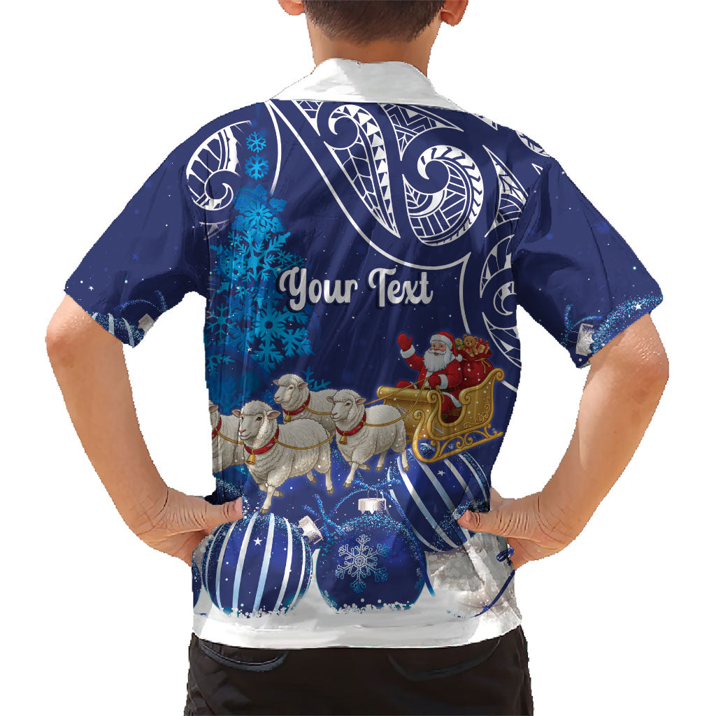 New Zealand Christmas In July Personalised Family Matching Off Shoulder Short Dress and Hawaiian Shirt Funny Santa Sheep Meri Kirihimete Blue