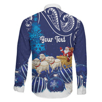 New Zealand Christmas In July Personalised Family Matching Puletasi and Hawaiian Shirt Funny Santa Sheep Meri Kirihimete Blue