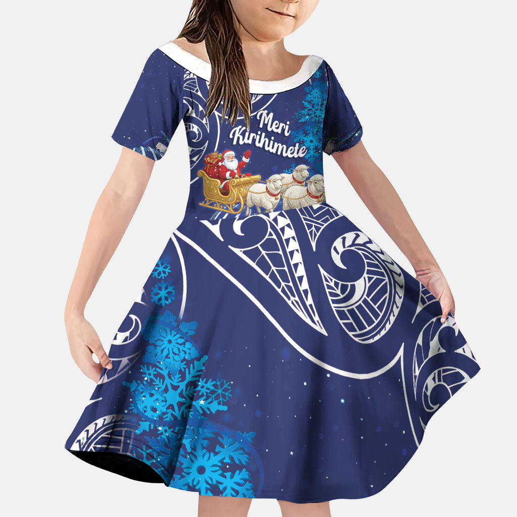 New Zealand Christmas In July Personalised Family Matching Short Sleeve Bodycon Dress and Hawaiian Shirt Funny Santa Sheep Meri Kirihimete Blue