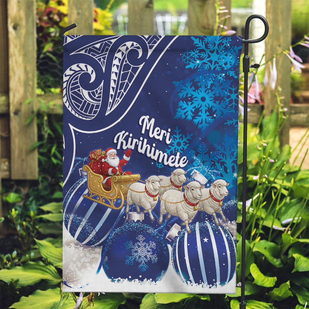 New Zealand Christmas In July Garden Flag Funny Santa Sheep Meri Kirihimete Blue
