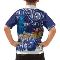 New Zealand Christmas In July Personalised Hawaiian Shirt Funny Santa Sheep Meri Kirihimete Blue