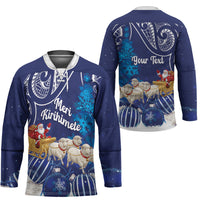 New Zealand Christmas In July Personalised Hockey Jersey Funny Santa Sheep Meri Kirihimete Blue