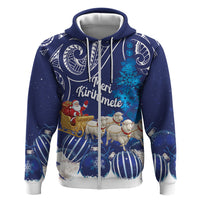 New Zealand Christmas In July Personalised Hoodie Funny Santa Sheep Meri Kirihimete Blue