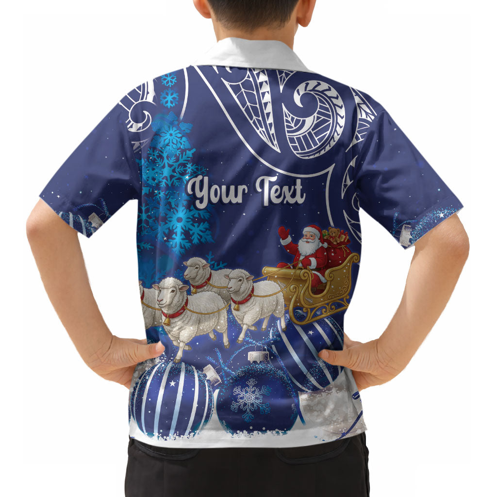 New Zealand Christmas In July Personalised Kid Hawaiian Shirt Funny Santa Sheep Meri Kirihimete Blue LT14 - Polynesian Pride