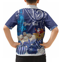 New Zealand Christmas In July Personalised Kid Hawaiian Shirt Funny Santa Sheep Meri Kirihimete Blue LT14 - Polynesian Pride