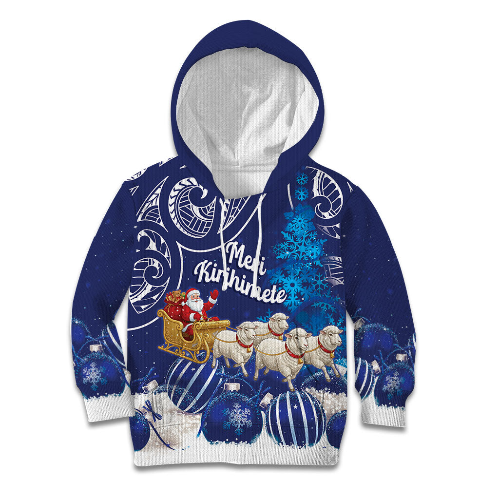 New Zealand Christmas In July Personalised Kid Hoodie Funny Santa Sheep Meri Kirihimete Blue