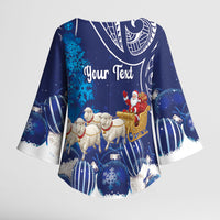 New Zealand Christmas In July Personalised Kimono Sleeve Blouse Funny Santa Sheep Meri Kirihimete Blue