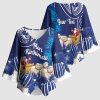 New Zealand Christmas In July Personalised Kimono Sleeve Blouse Funny Santa Sheep Meri Kirihimete Blue