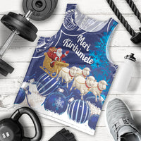 New Zealand Christmas In July Personalised Men Tank Top Funny Santa Sheep Meri Kirihimete Blue