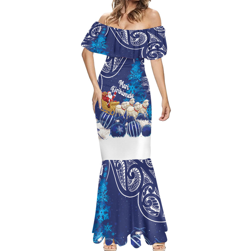 New Zealand Christmas In July Personalised Mermaid Dress Funny Santa Sheep Meri Kirihimete Blue