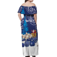 New Zealand Christmas In July Personalised Off Shoulder Maxi Dress Funny Santa Sheep Meri Kirihimete Blue