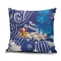 New Zealand Christmas In July Pillow Cover Funny Santa Sheep Meri Kirihimete Blue
