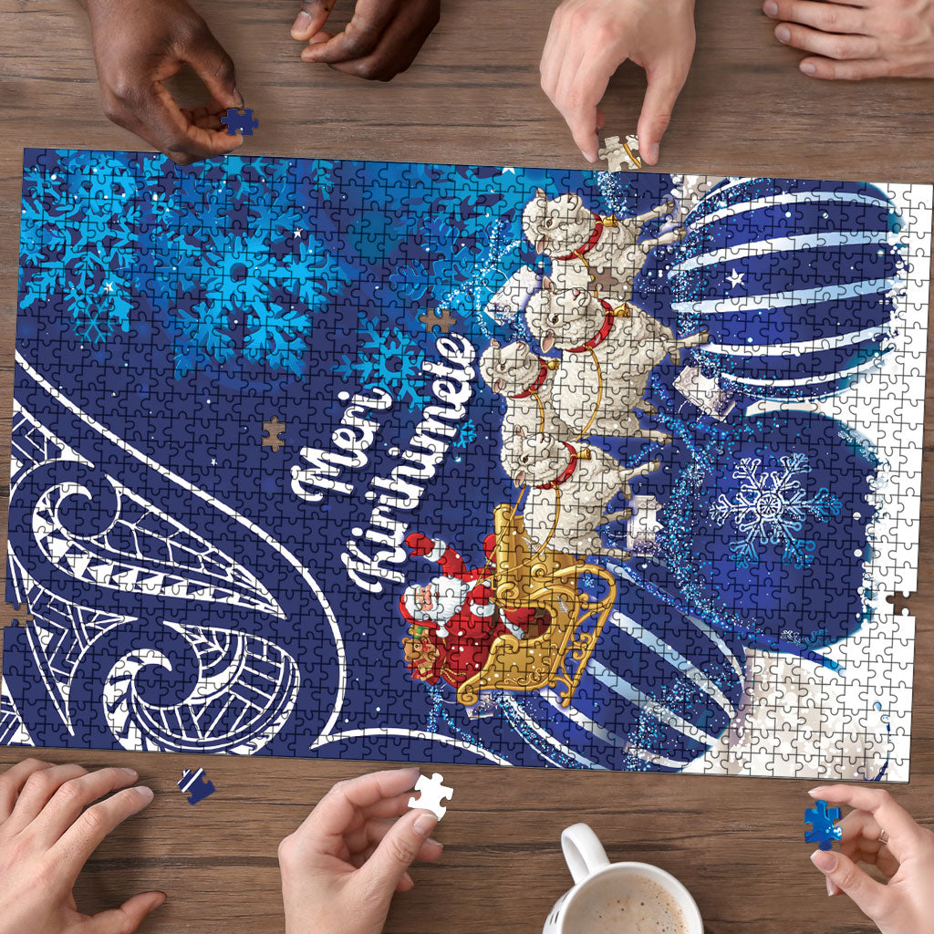 New Zealand Christmas In July Puzzle Funny Santa Sheep Meri Kirihimete Blue
