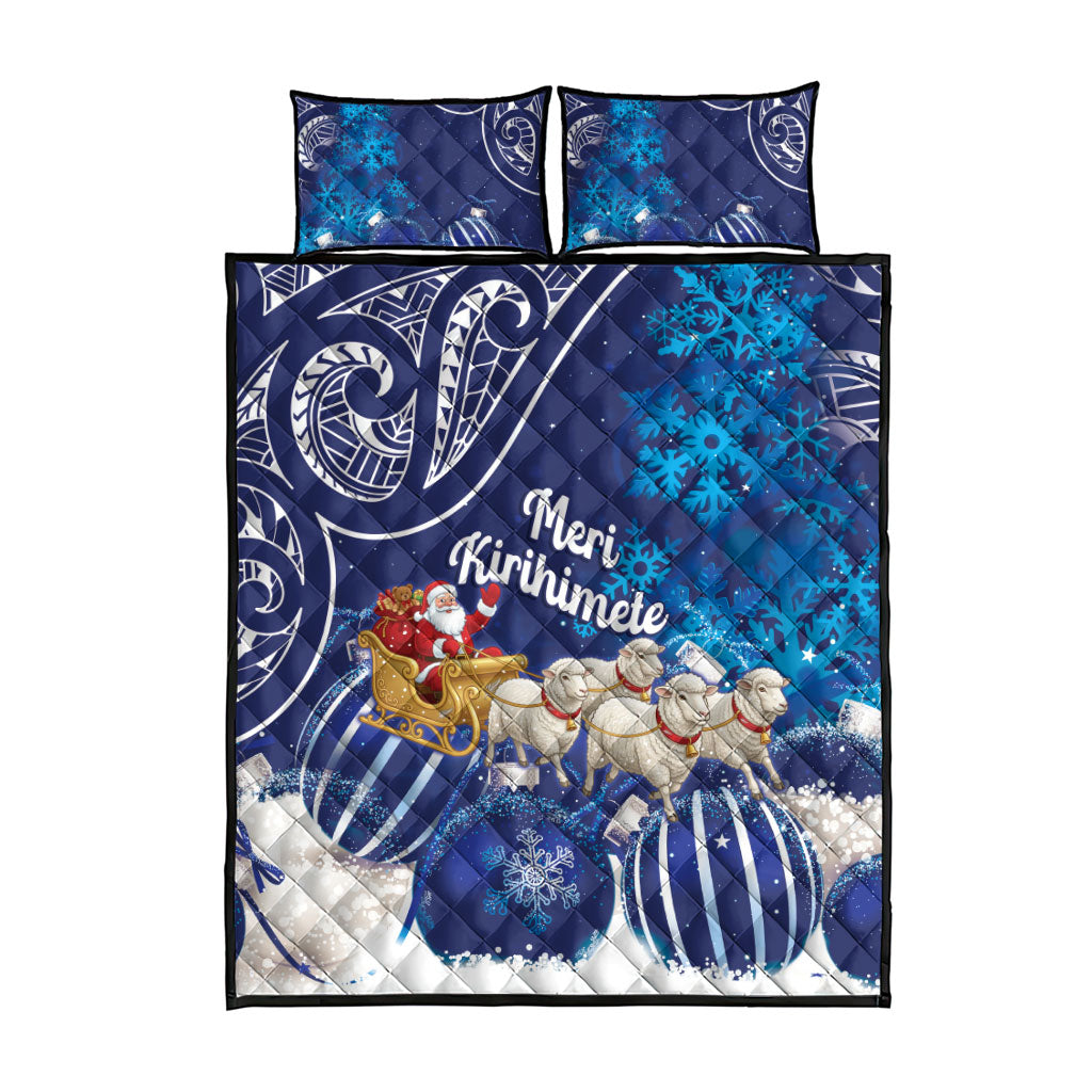 New Zealand Christmas In July Quilt Bed Set Funny Santa Sheep Meri Kirihimete Blue
