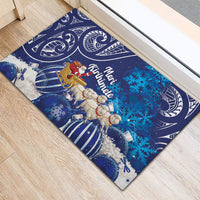 New Zealand Christmas In July Rubber Doormat Funny Santa Sheep Meri Kirihimete Blue