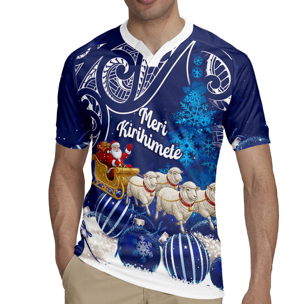 New Zealand Christmas In July Personalised Rugby Jersey Funny Santa Sheep Meri Kirihimete Blue