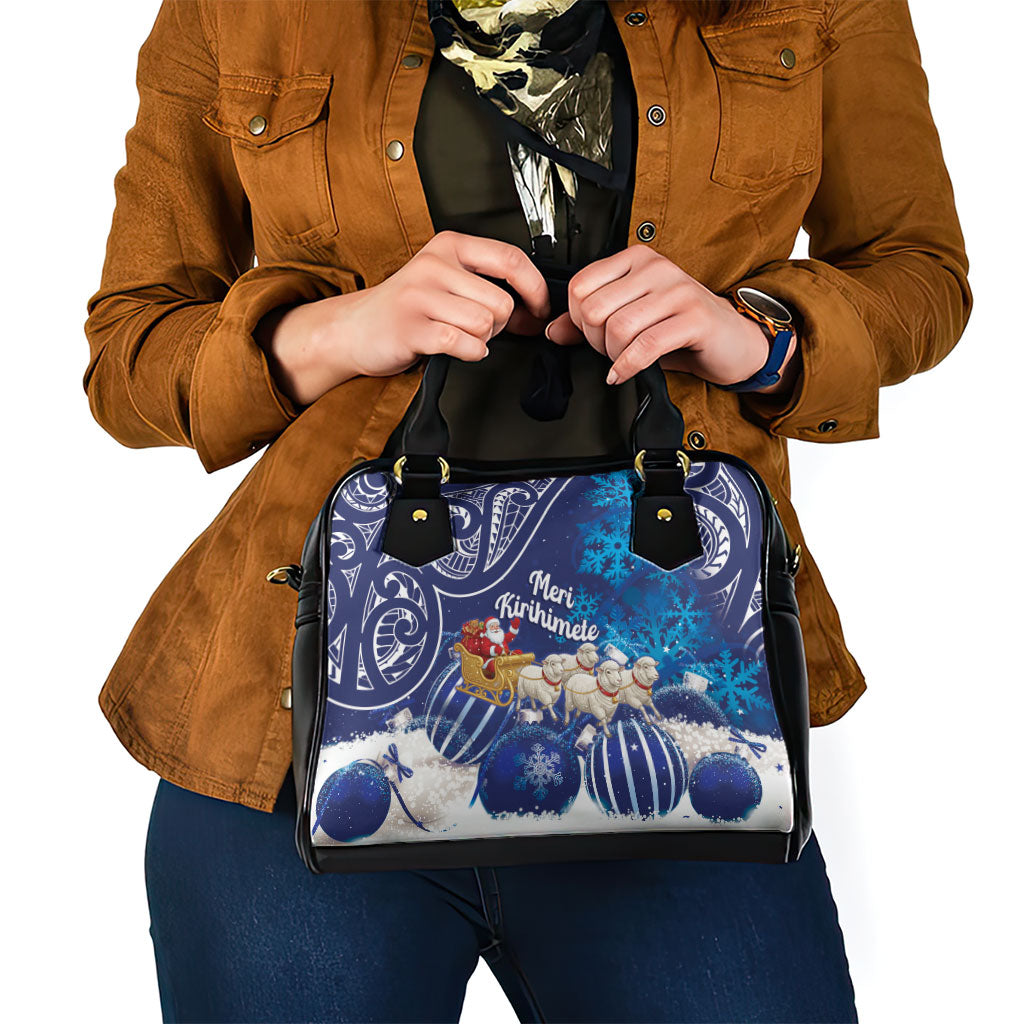 New Zealand Christmas In July Shoulder Handbag Funny Santa Sheep Meri Kirihimete Blue