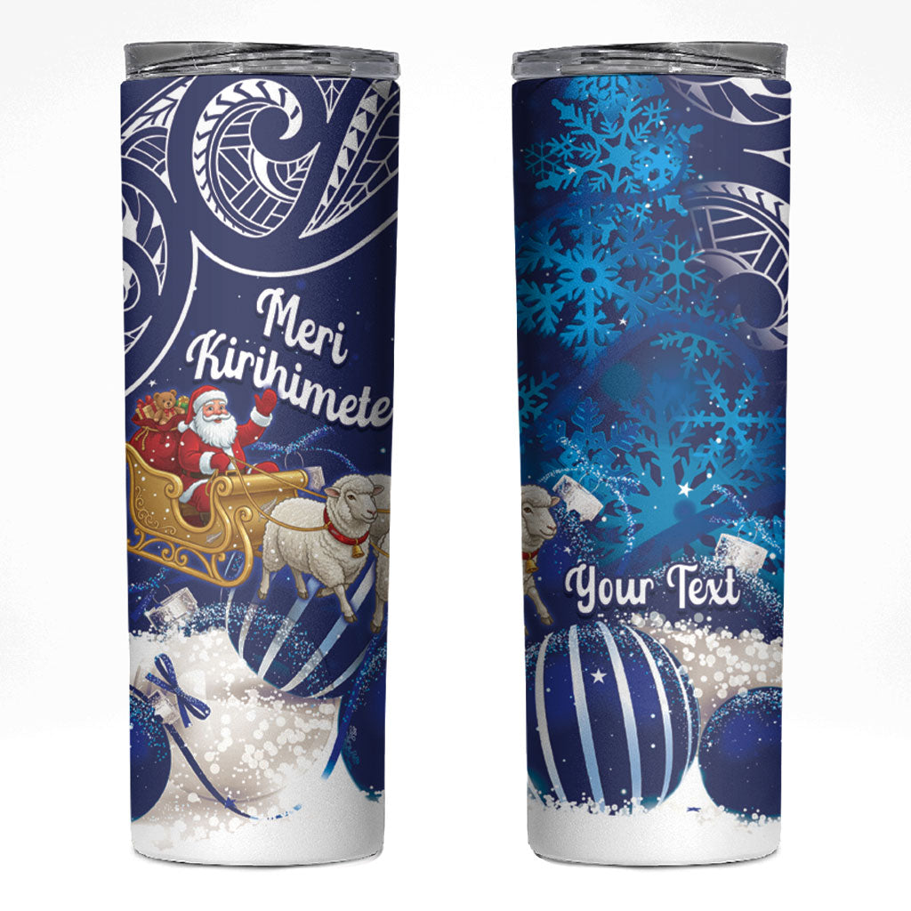 New Zealand Christmas In July Personalised Skinny Tumbler Funny Santa Sheep Meri Kirihimete Blue