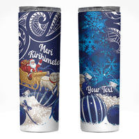 New Zealand Christmas In July Personalised Skinny Tumbler Funny Santa Sheep Meri Kirihimete Blue