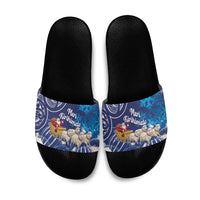 New Zealand Christmas In July Slide Sandals Funny Santa Sheep Meri Kirihimete Blue