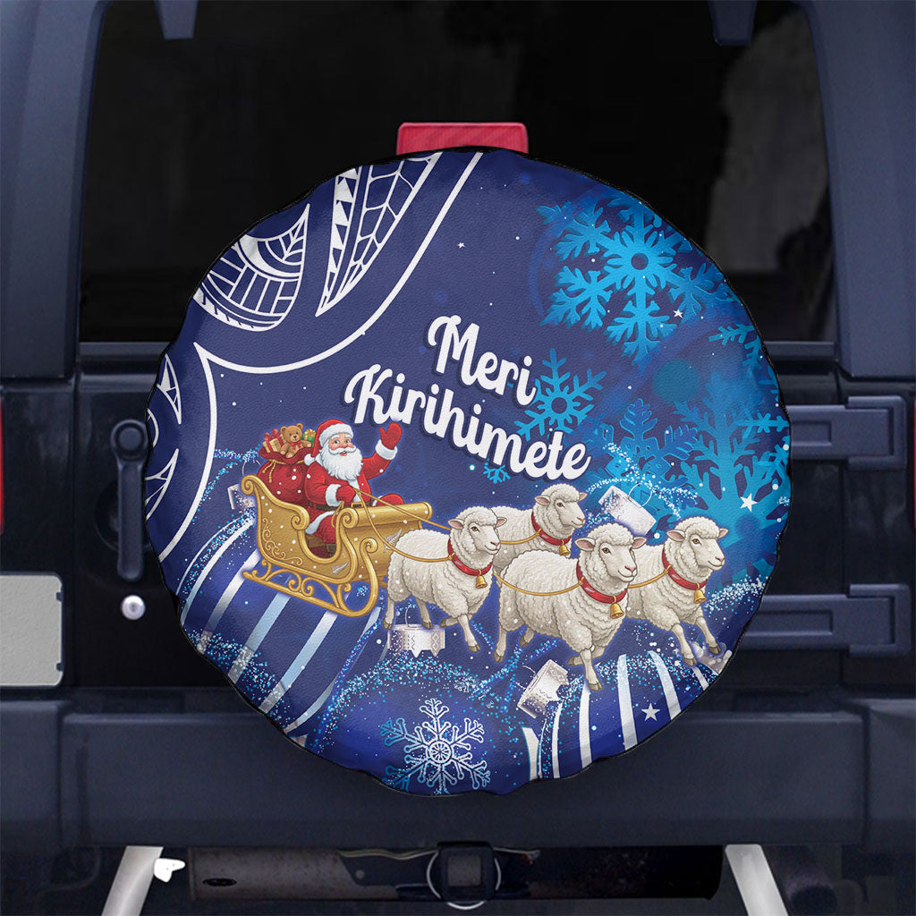 New Zealand Christmas In July Spare Tire Cover Funny Santa Sheep Meri Kirihimete Blue