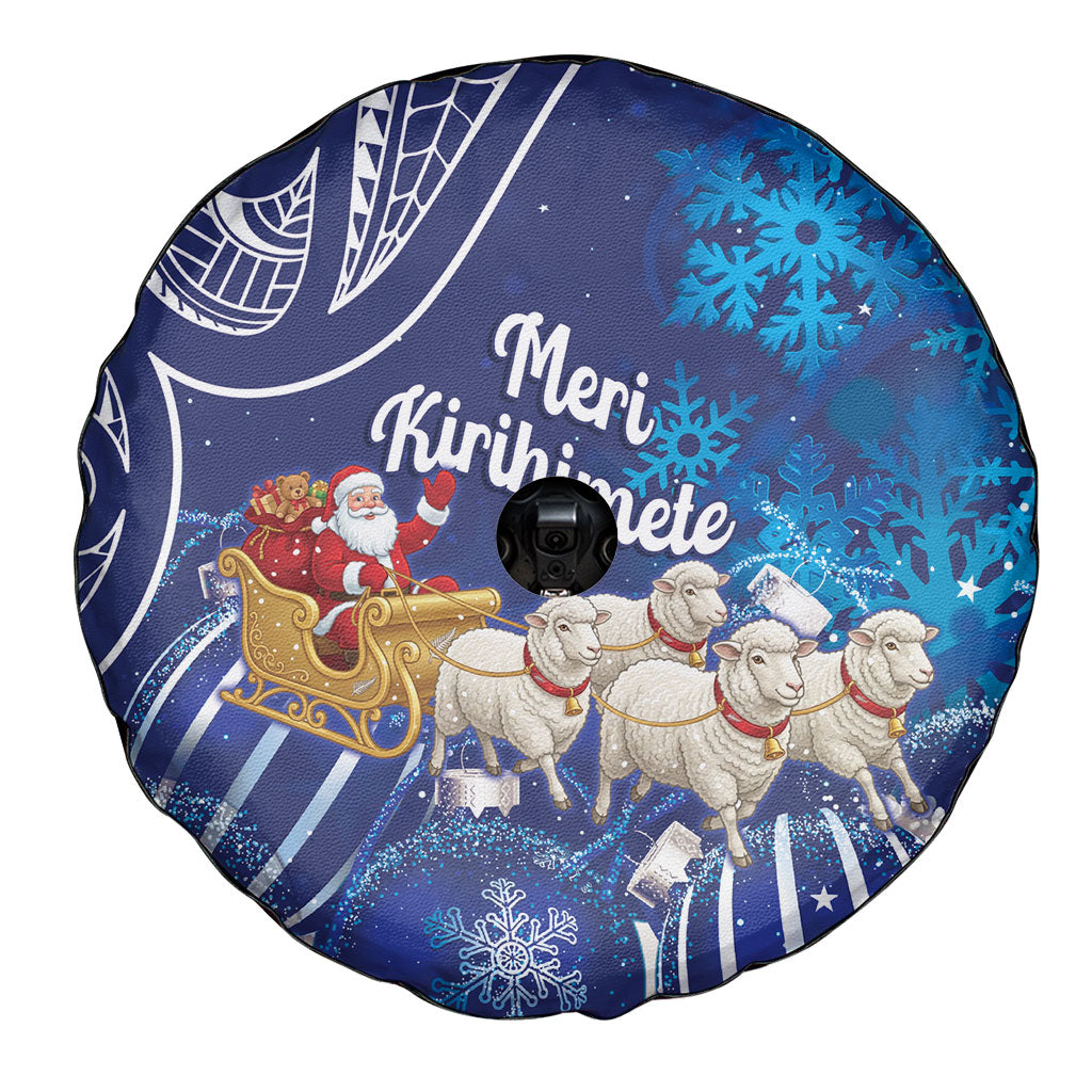 New Zealand Christmas In July Spare Tire Cover Funny Santa Sheep Meri Kirihimete Blue