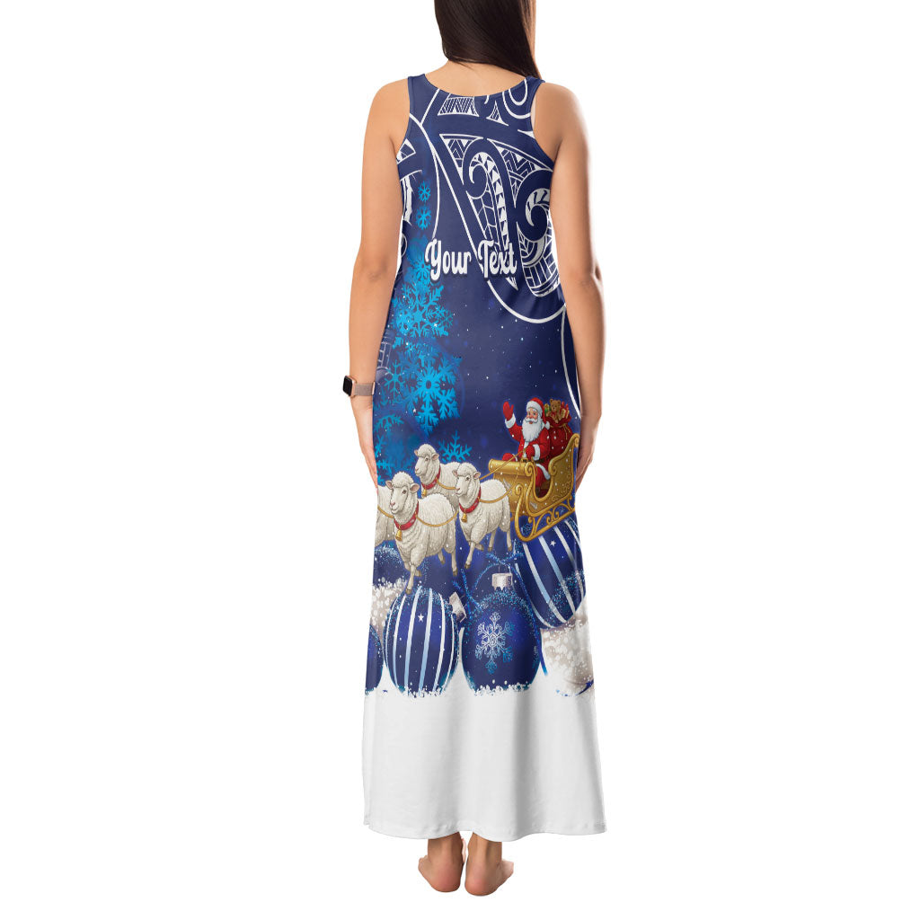 New Zealand Christmas In July Personalised Tank Maxi Dress Funny Santa Sheep Meri Kirihimete Blue