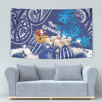 New Zealand Christmas In July Tapestry Funny Santa Sheep Meri Kirihimete Blue