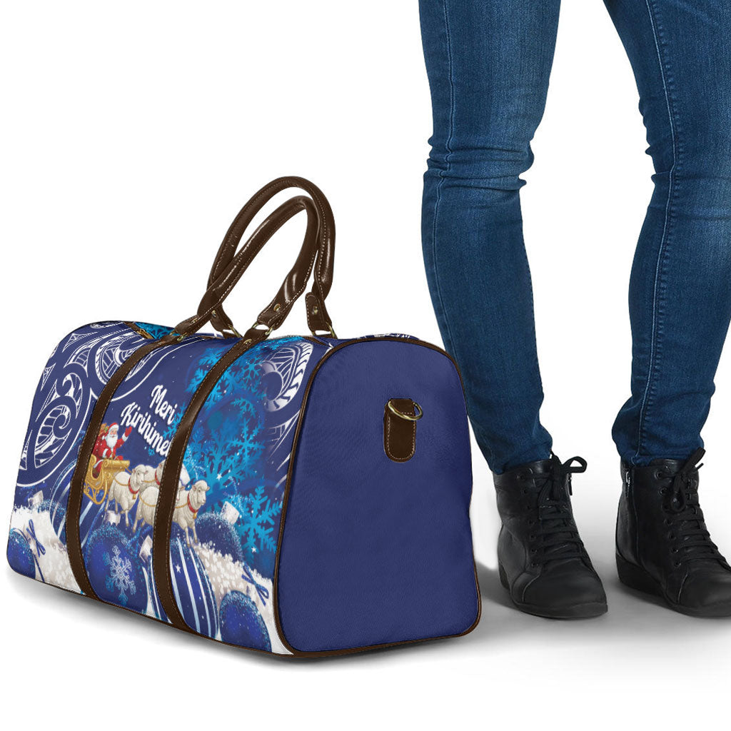 New Zealand Christmas In July Travel Bag Funny Santa Sheep Meri Kirihimete Blue