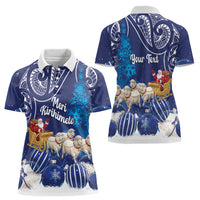 New Zealand Christmas In July Personalised Women Polo Shirt Funny Santa Sheep Meri Kirihimete Blue